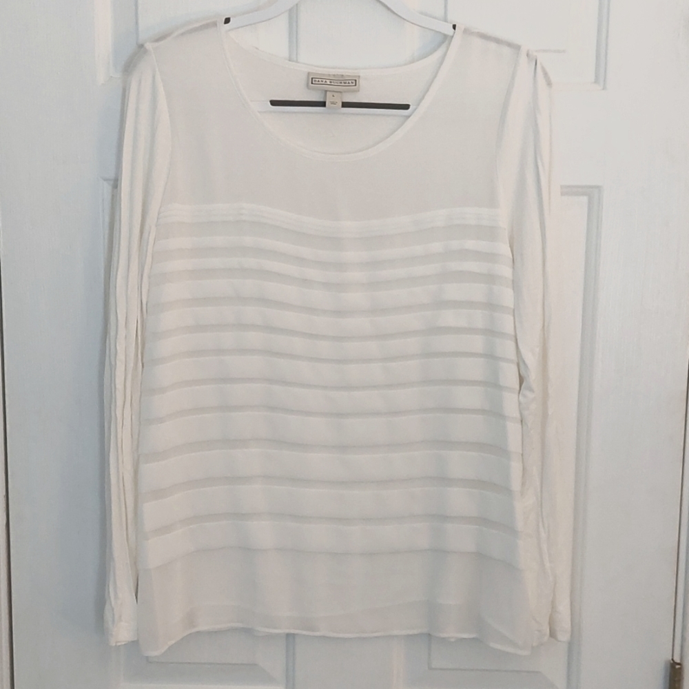 Dana Buchman white sheer long sleeve blouse size L